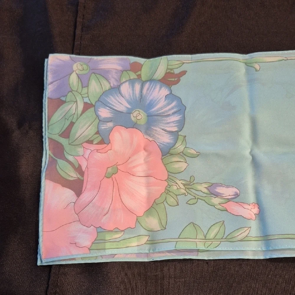 Vintage Avon Morning Glory Screen Print Floral Scarf